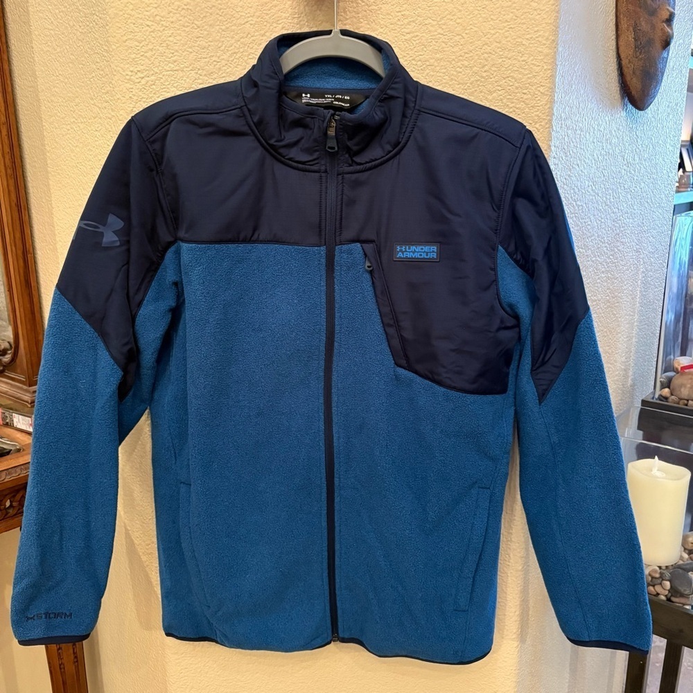Under Armour Boys Youth Coldgear Navy Blue Fleece Zipped Jacket Size YXL